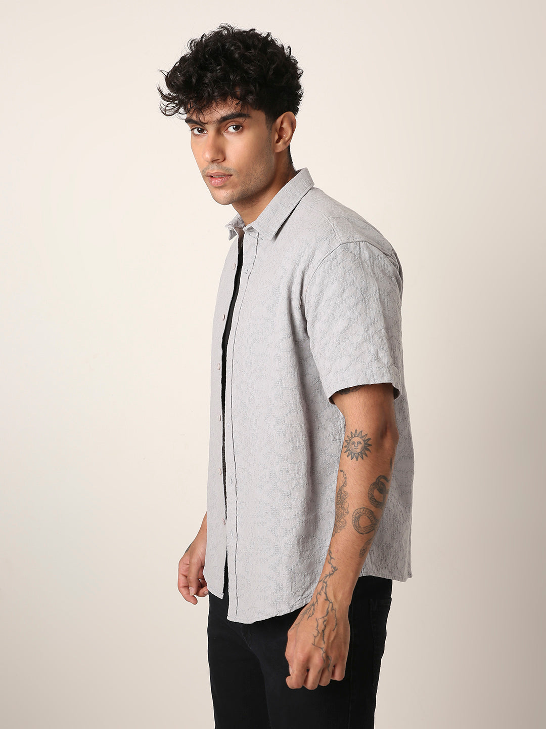 GRAY STRUCTURED COTTON SHIRT