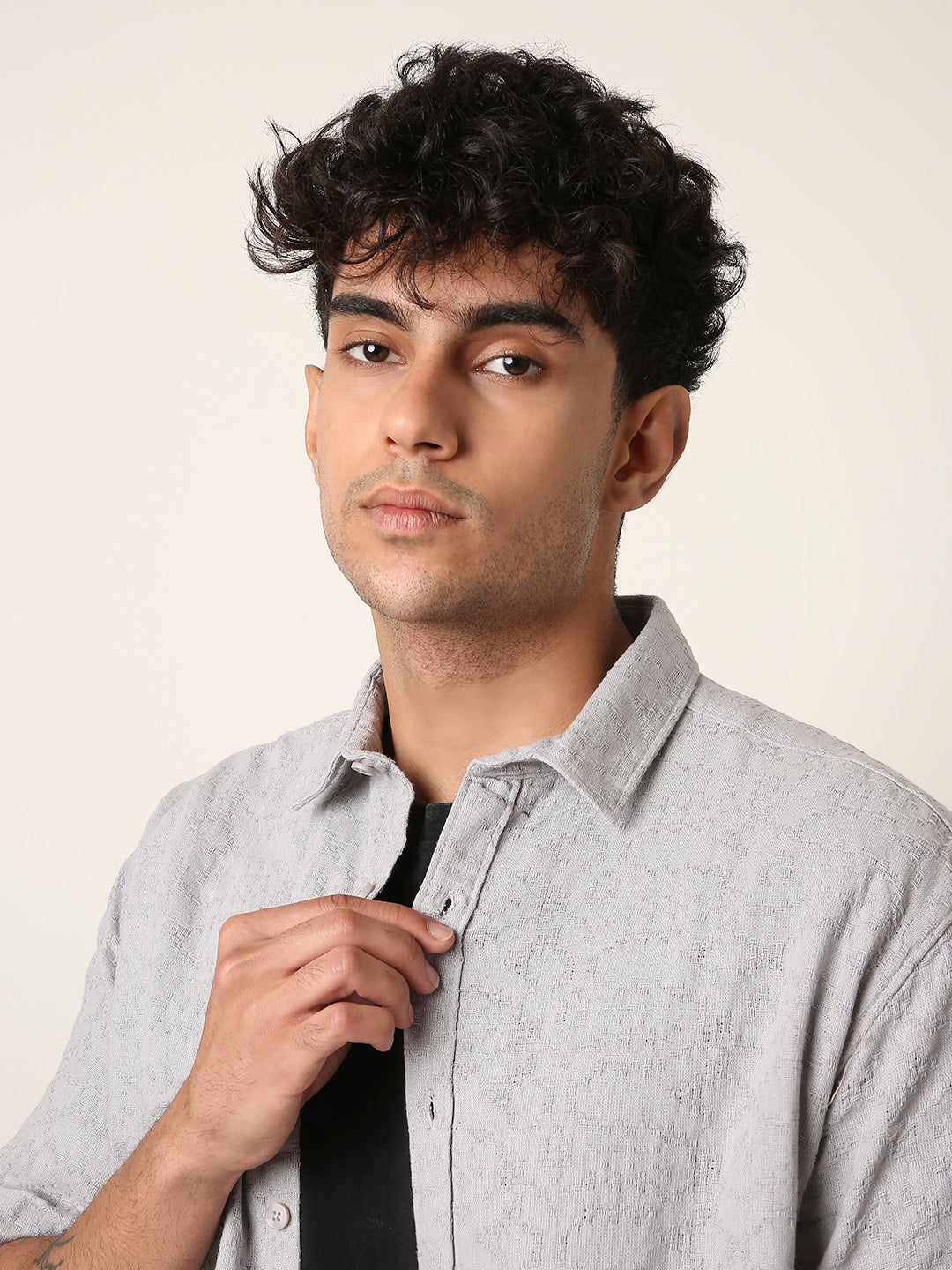 GRAY STRUCTURED COTTON SHIRT