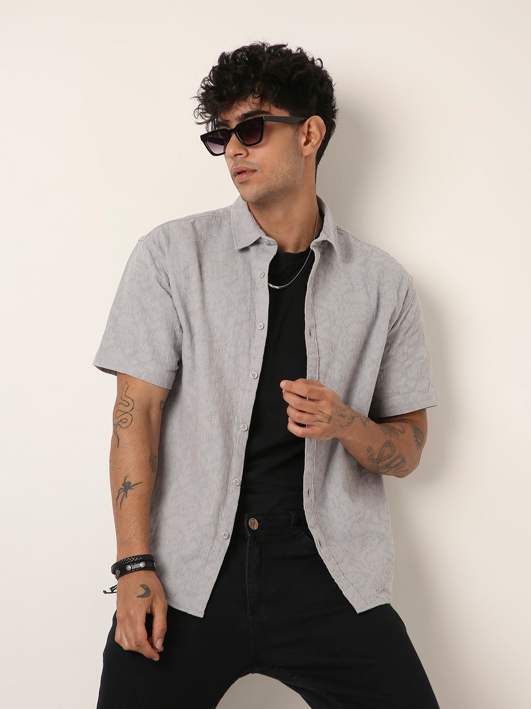 GRAY STRUCTURED COTTON SHIRT