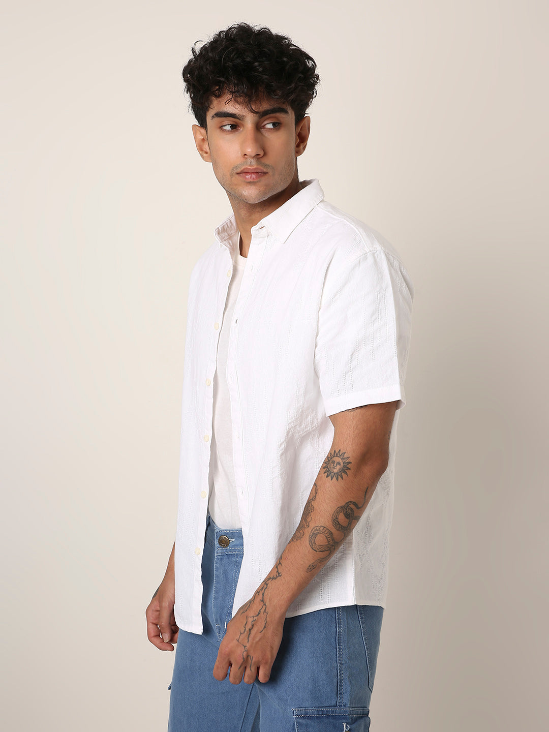 WHITE STRUCTURED PURE COTTON  SHIRT