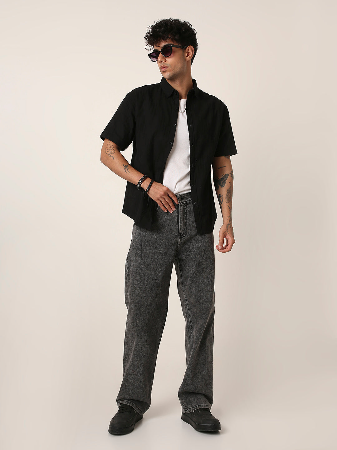 BLACK STRUCTURED PURE COTTON SHIRT