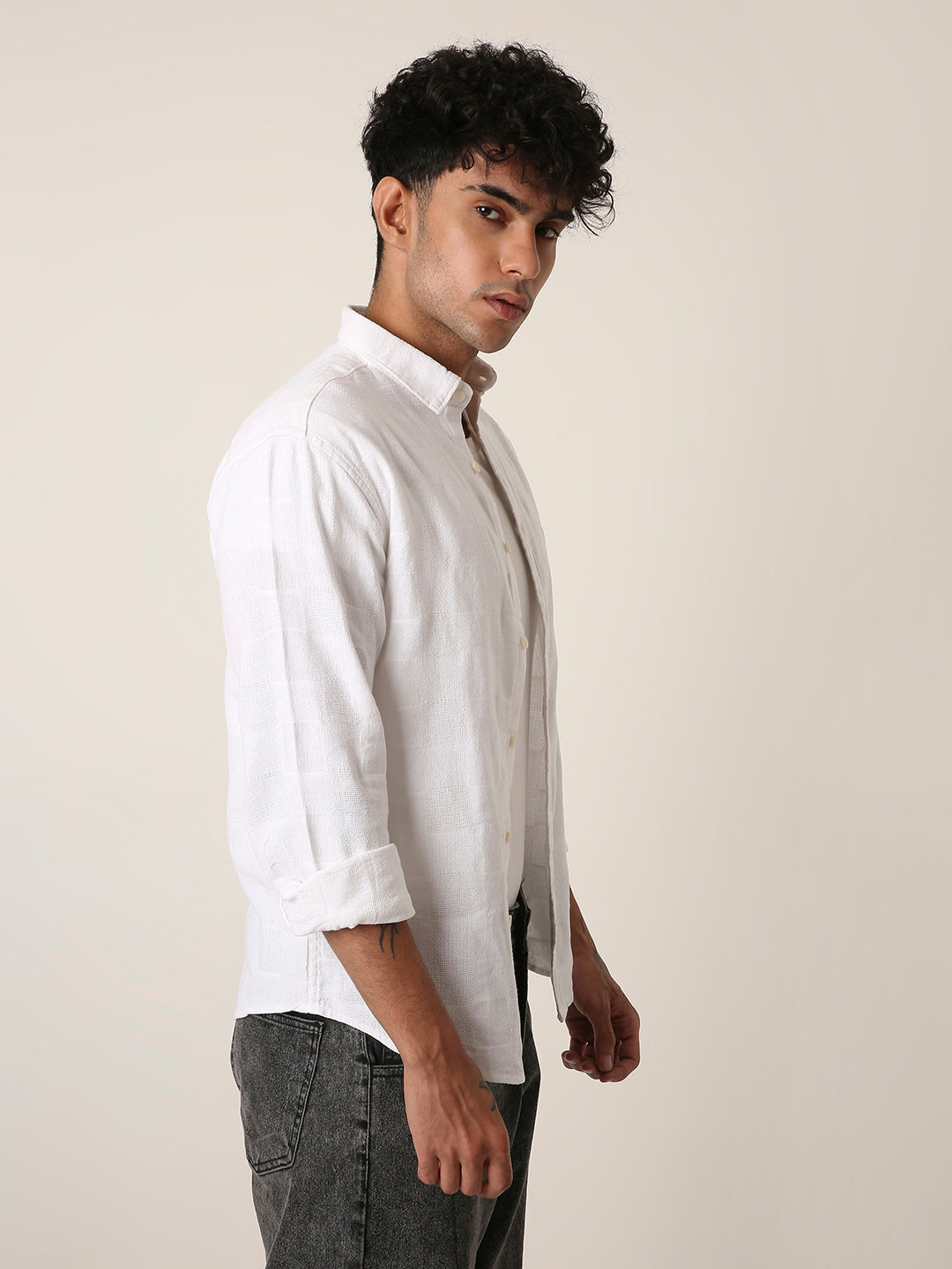 WHITE STRUCTURED COTTON LAYER SHIRT