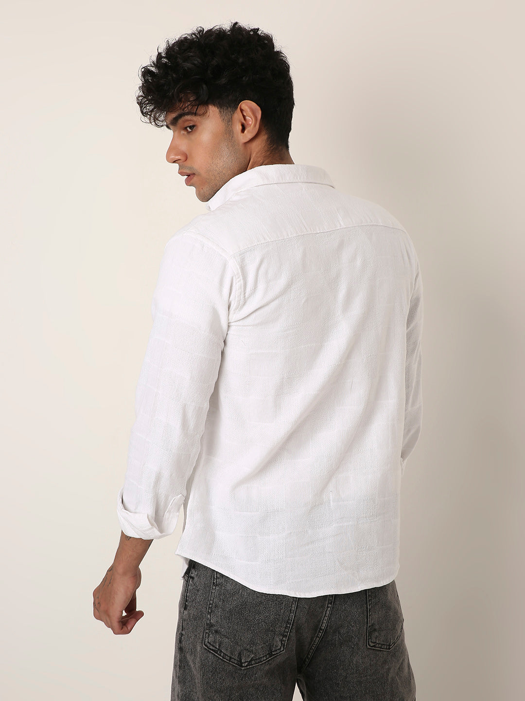 WHITE STRUCTURED COTTON LAYER SHIRT