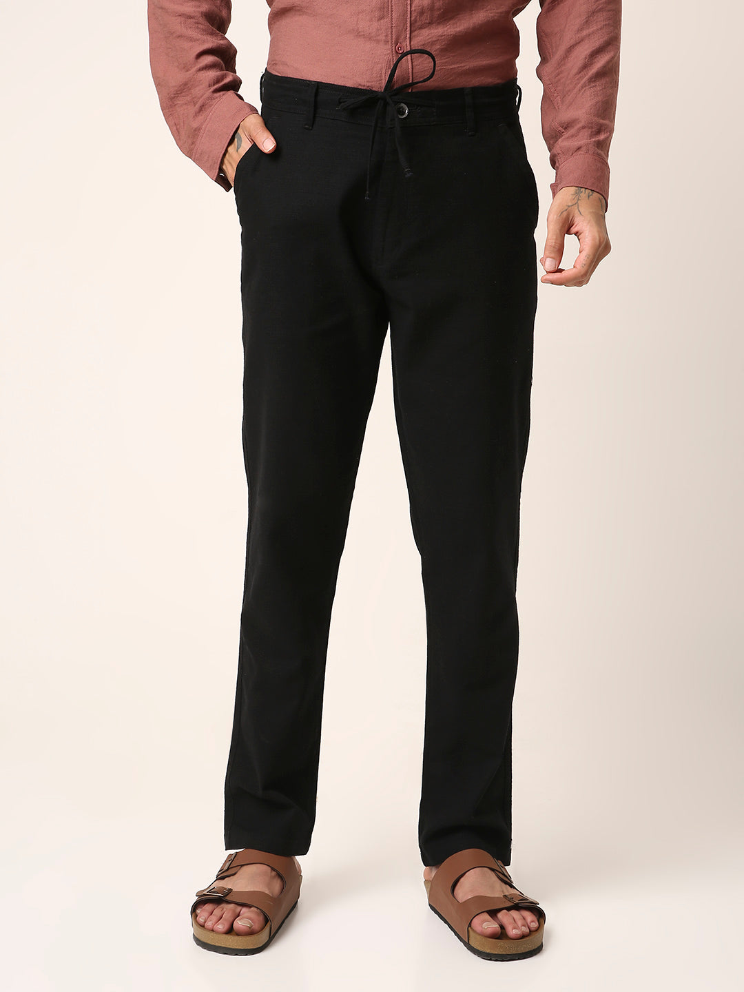 Black Drawstring Casual Trousers