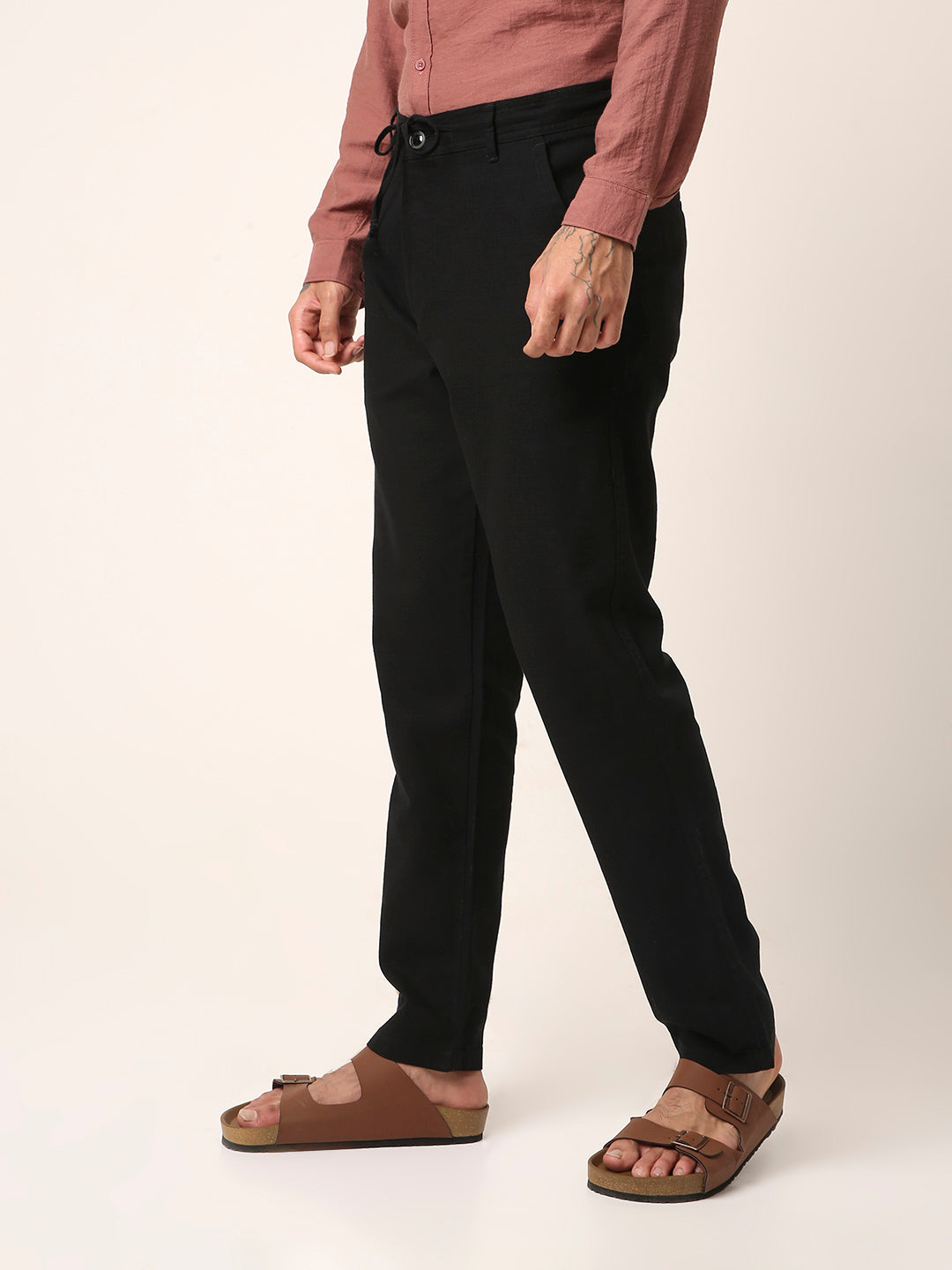 Black Drawstring Casual Trousers