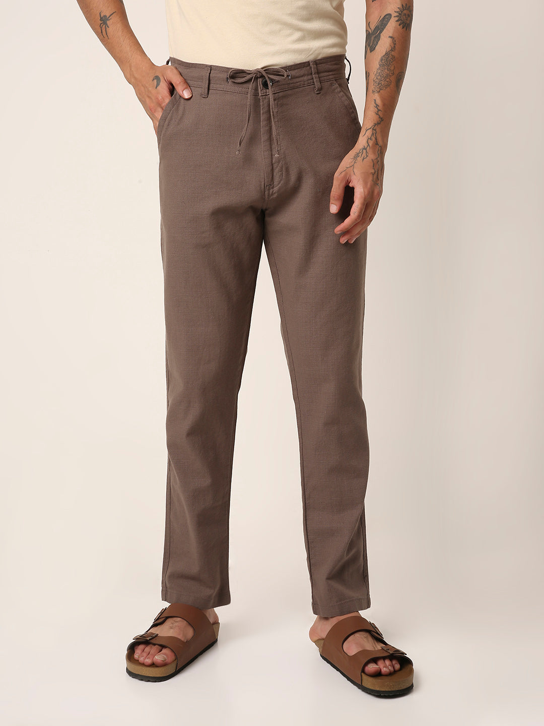 Mocha Grey Drawstring Casual Trousers