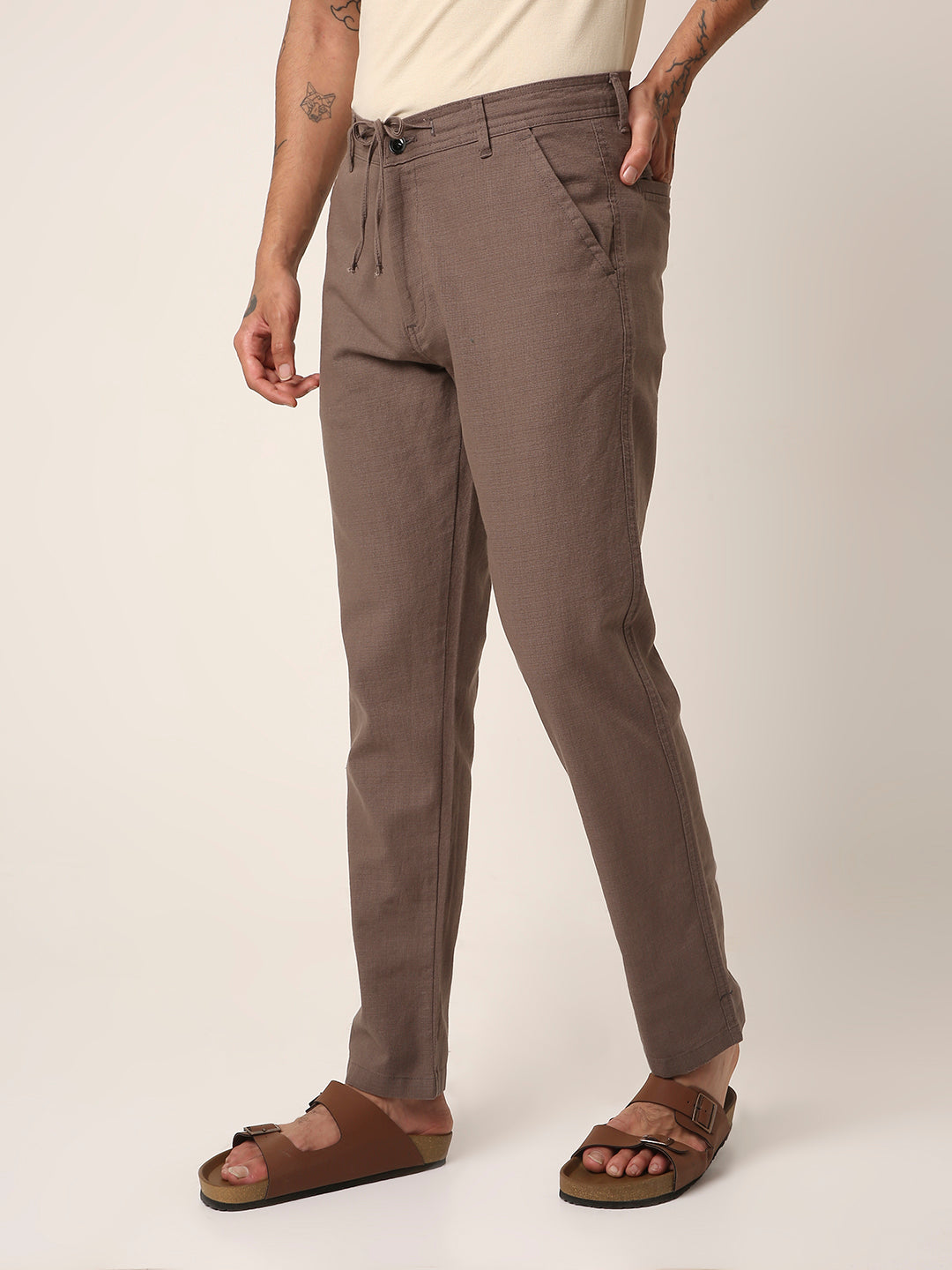 Mocha Grey Drawstring Casual Trousers