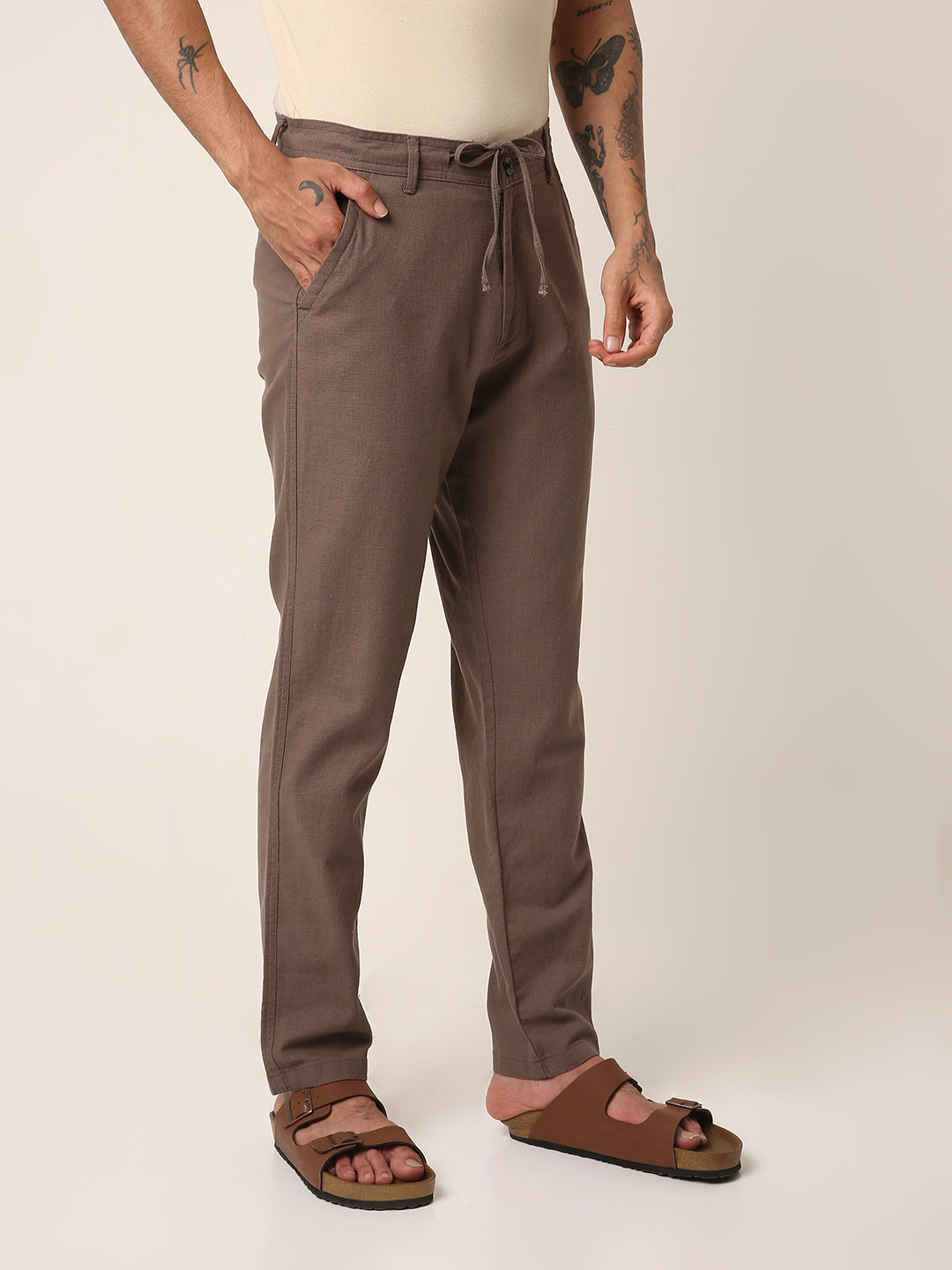 Mocha Grey Drawstring Casual Trousers