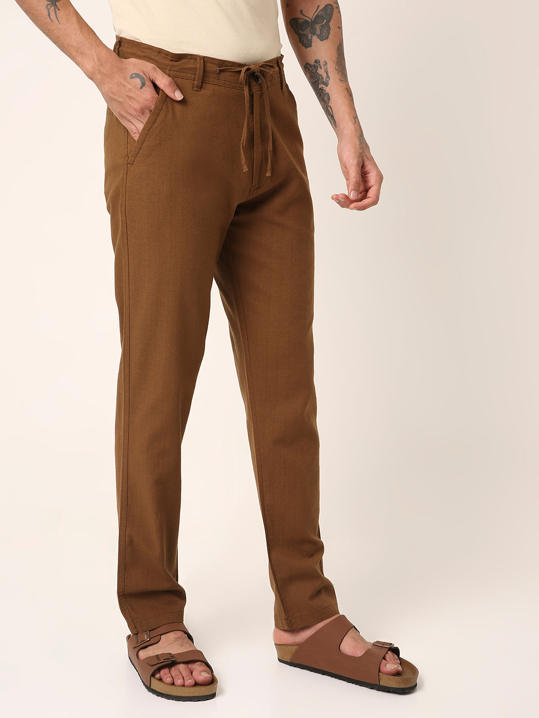Khaki Drawstring Casual Trousers