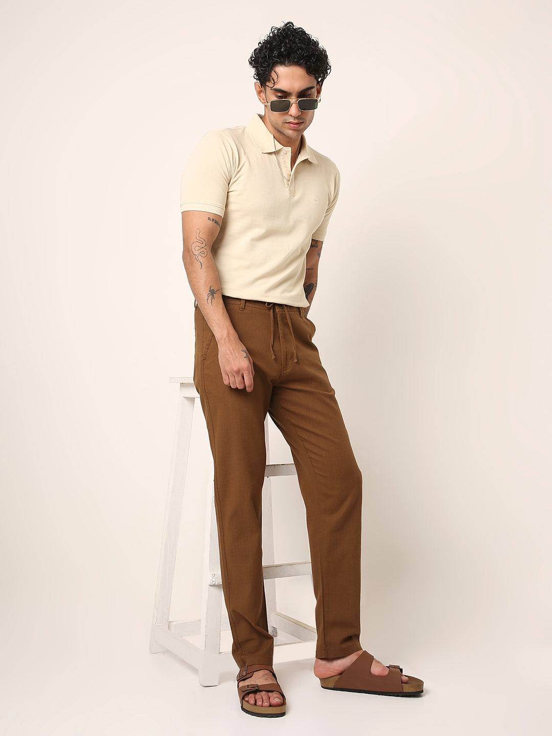 Khaki Drawstring Casual Trousers