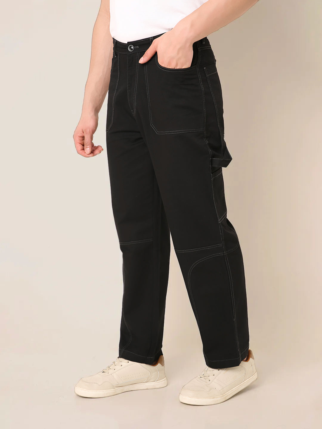 Straight Fit BLACK Utility Cargo PANTS