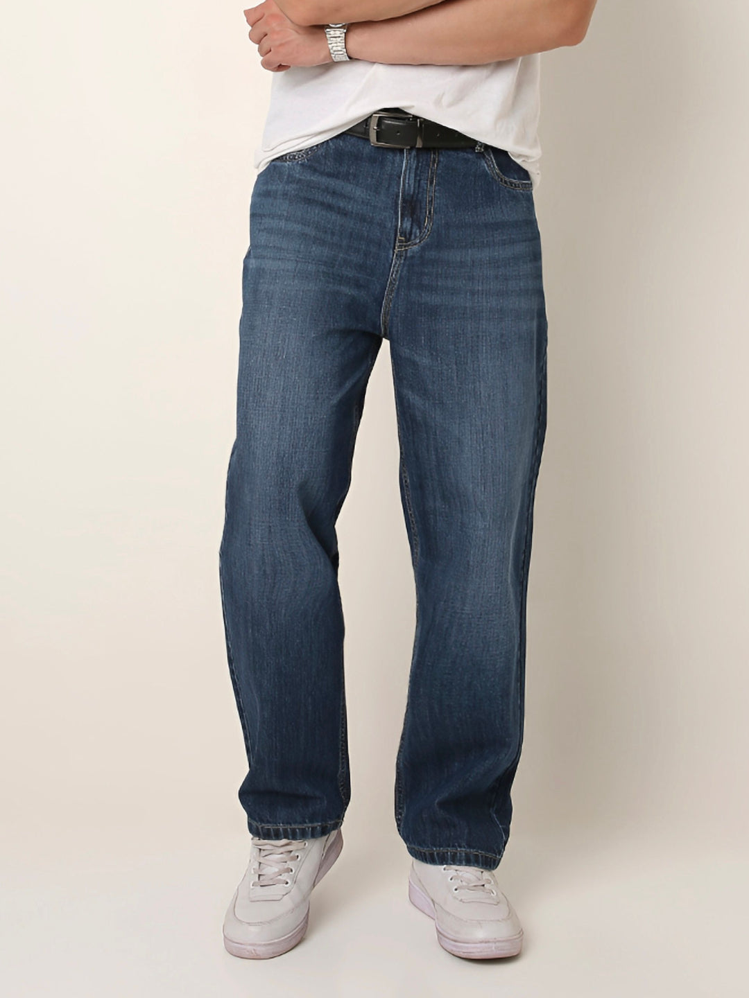 Mid-Blue Loose Fit Denim Jeans