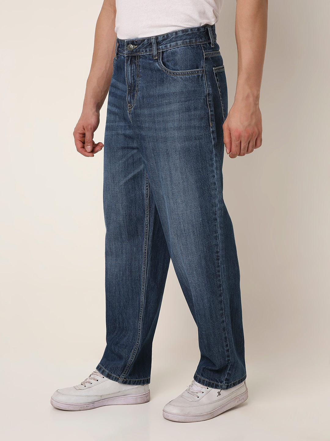 Mid-Blue Loose Fit Denim Jeans