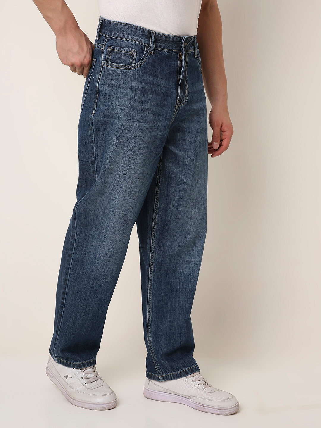 Mid-Blue Loose Fit Denim Jeans