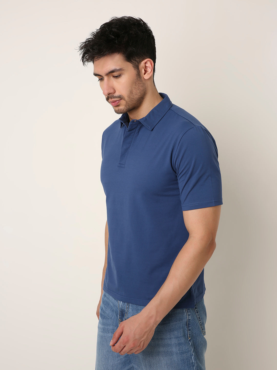 DENIM BLUE Solid Polo T-Shirt