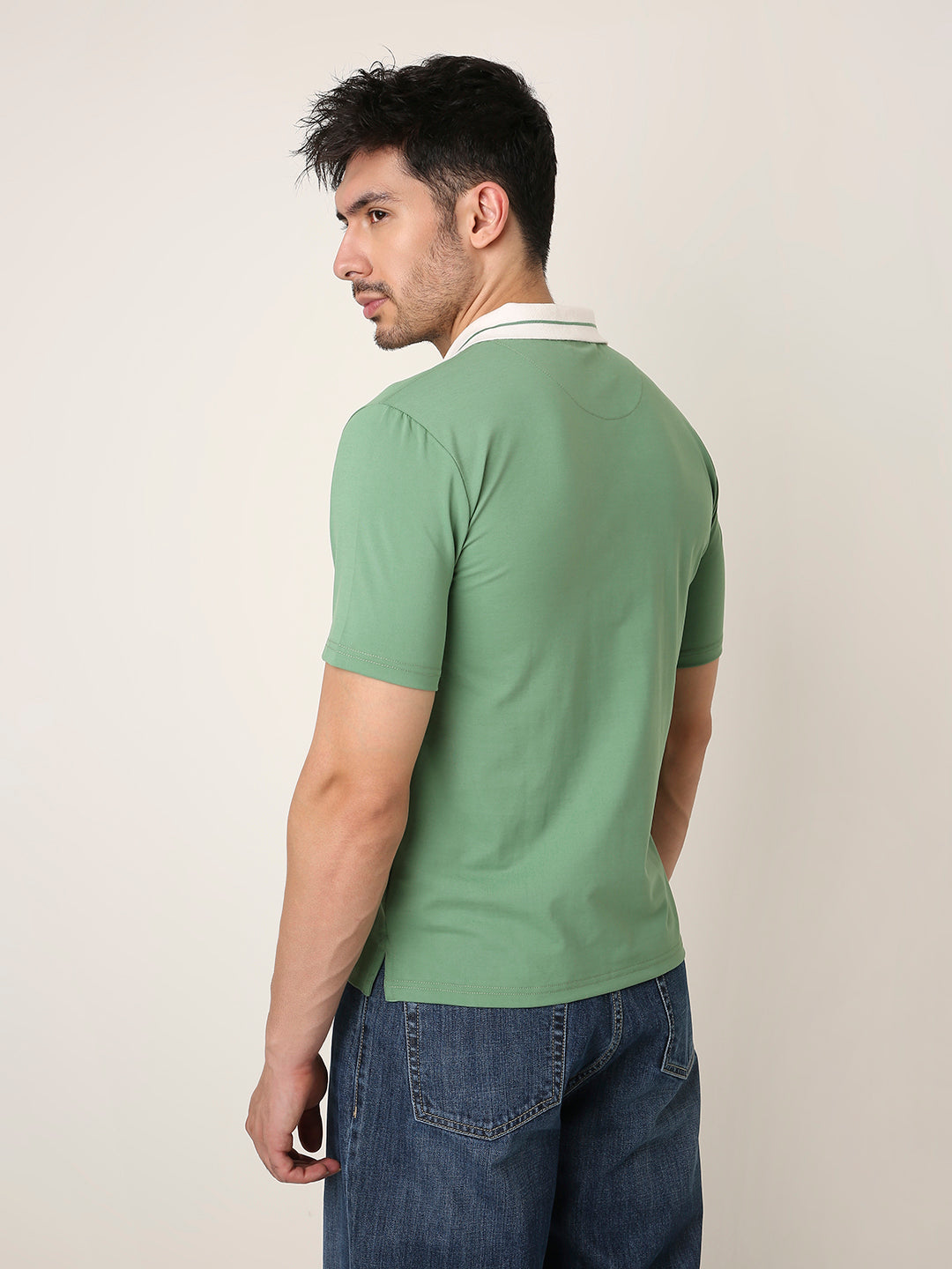Green Polo T-Shirt with Contrast Collar