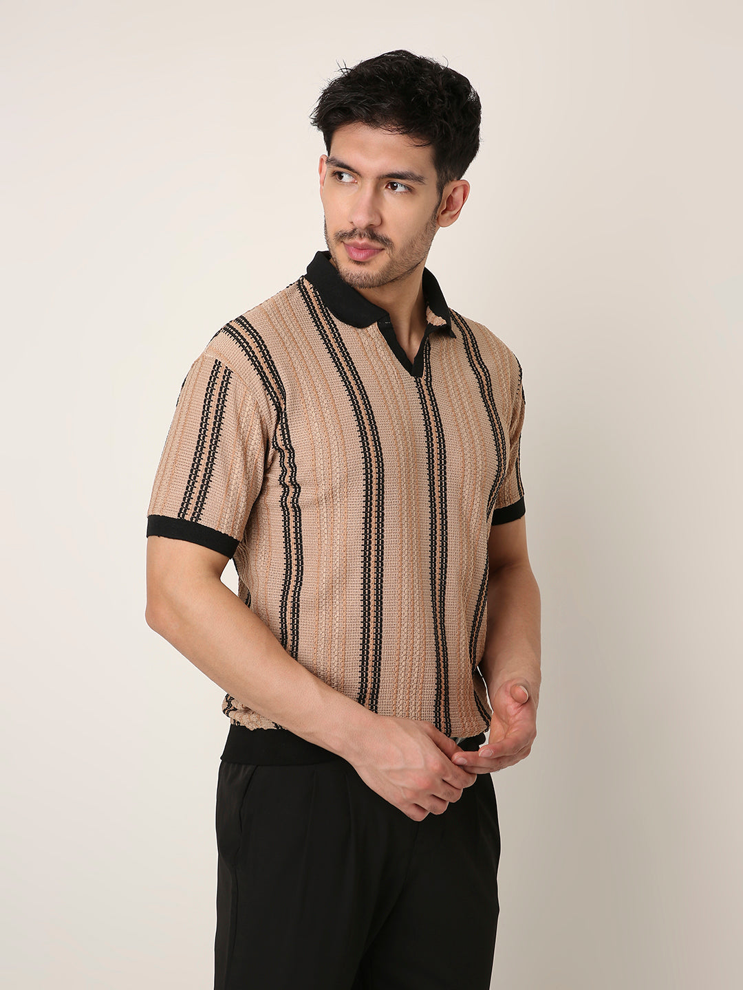 VINTAGE FAWN TEXTURED POLO TSHIRT