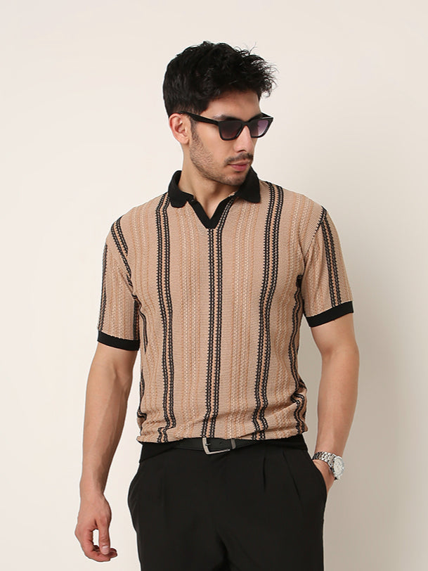 VINTAGE FAWN TEXTURED POLO TSHIRT
