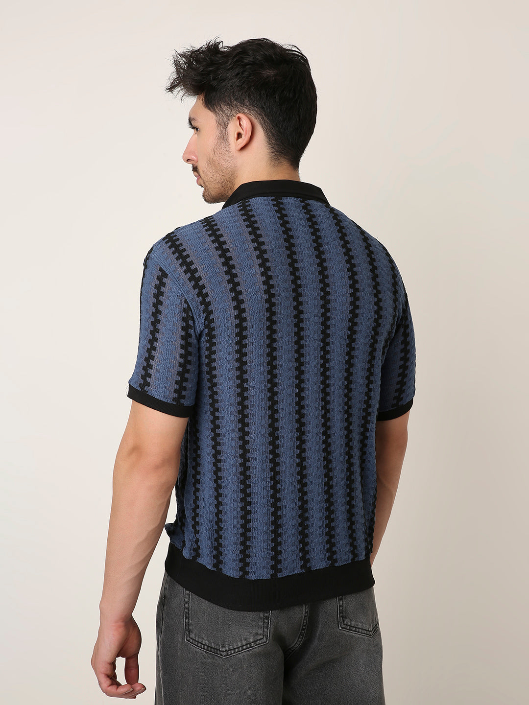 BLUE TEXTURED POLO TSHIRT