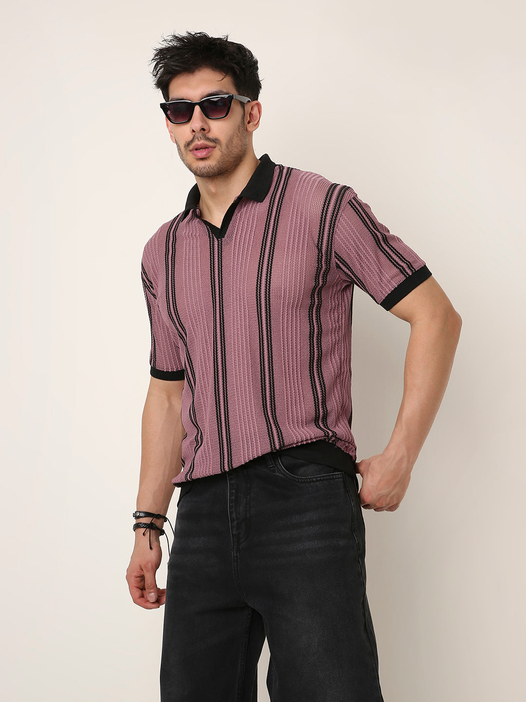 RETRO PLUM TEXTURED POLO T-SHIRT