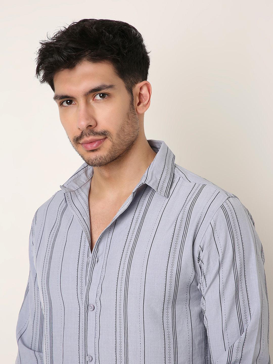 GREY SLEEK STRIPED CASUAL SHIRT