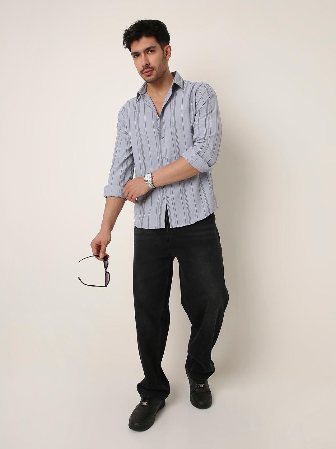 GREY SLEEK STRIPED CASUAL SHIRT