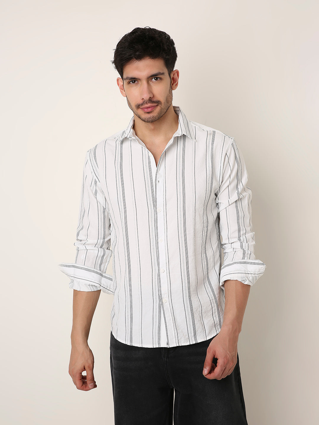WHITE SLEEK STRIPED CASUAL SHIRT