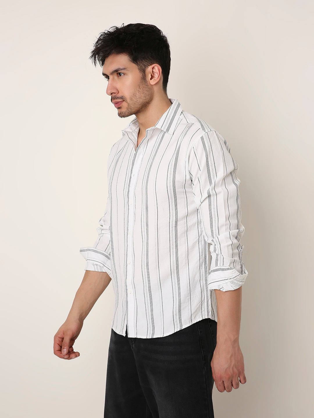 WHITE SLEEK STRIPED CASUAL SHIRT