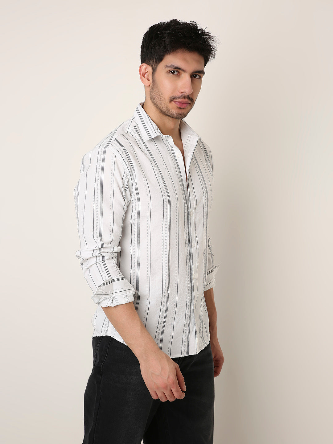 WHITE SLEEK STRIPED CASUAL SHIRT
