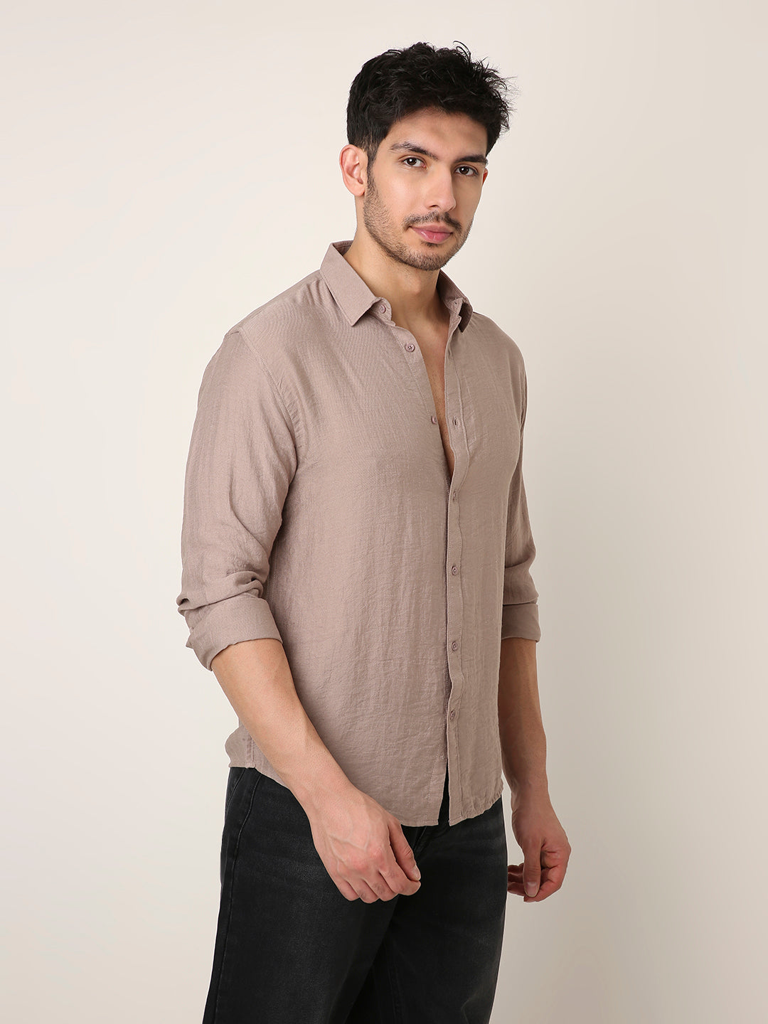 BEIGE PREMIUM LINEN BLEND SHIRT