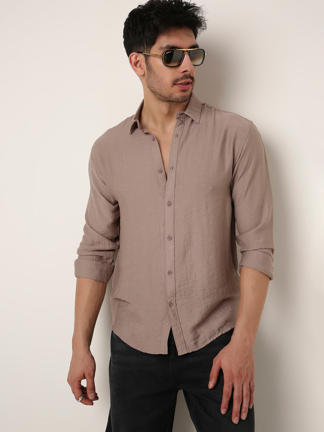 BEIGE PREMIUM LINEN BLEND SHIRT