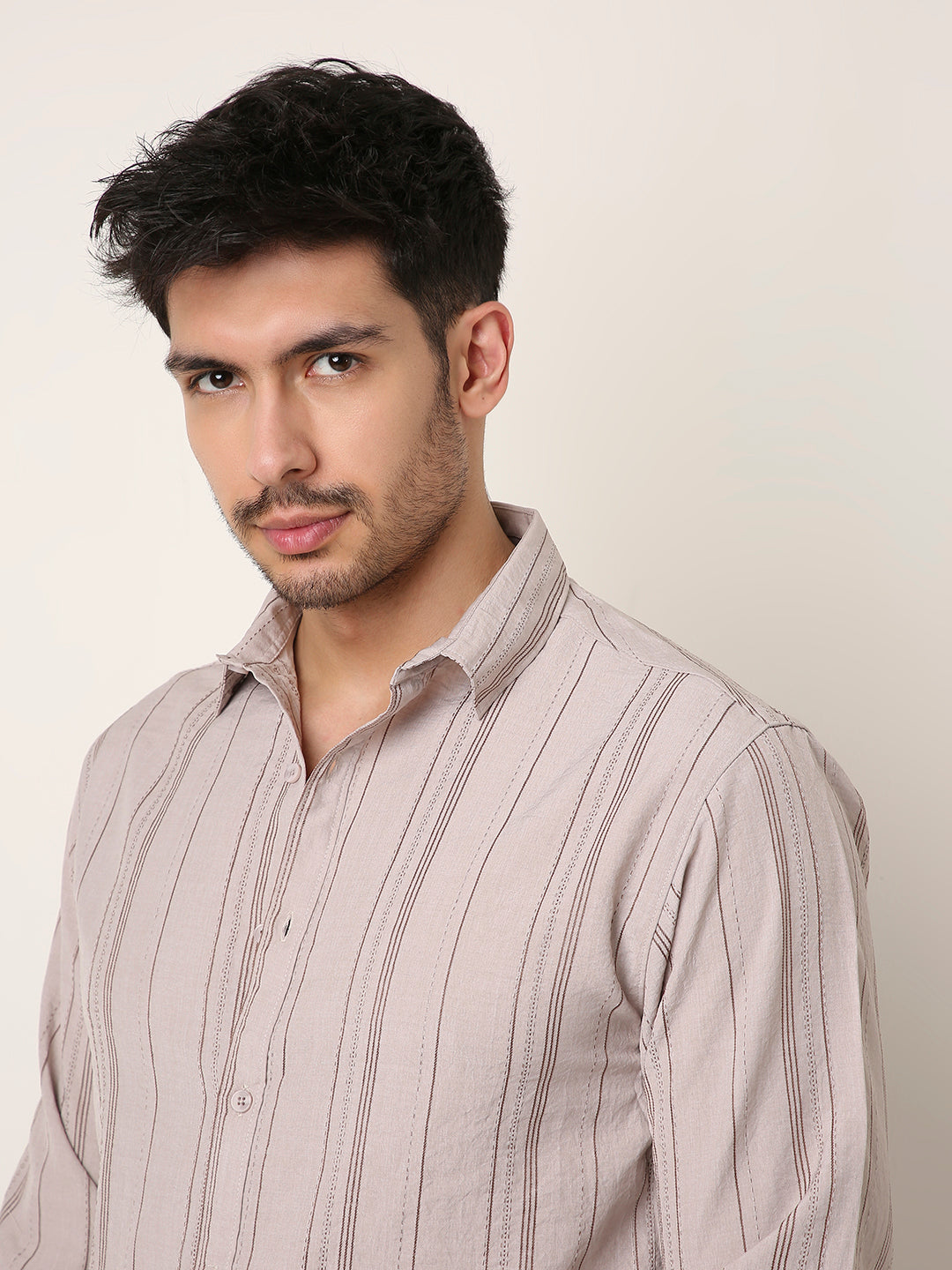 KHAKI SLEEK STRIPED CASUAL SHIRT
