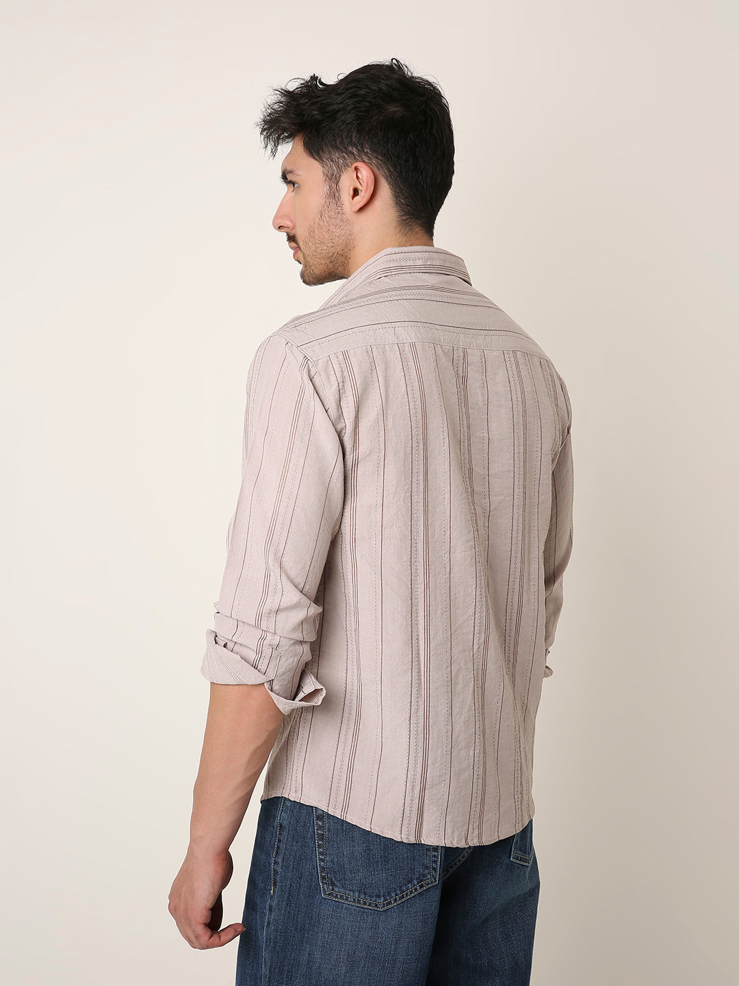 KHAKI SLEEK STRIPED CASUAL SHIRT