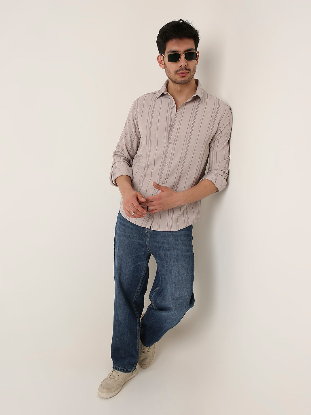 KHAKI SLEEK STRIPED CASUAL SHIRT
