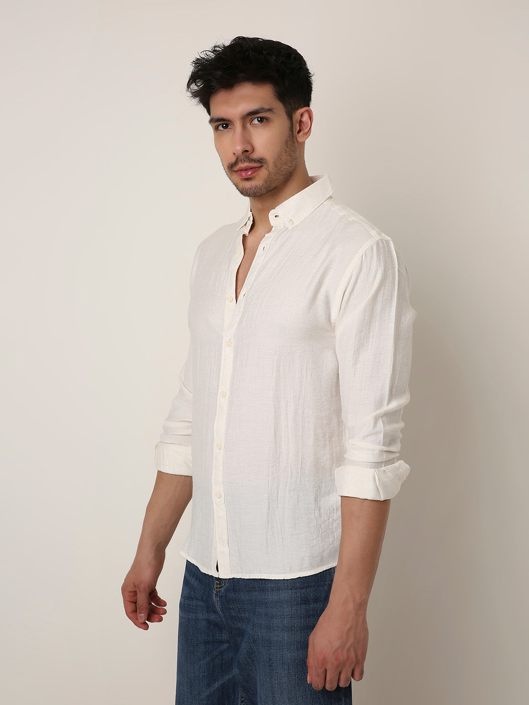 NATURAL WHITE PREMIUM LINEN BLEND SHIRT