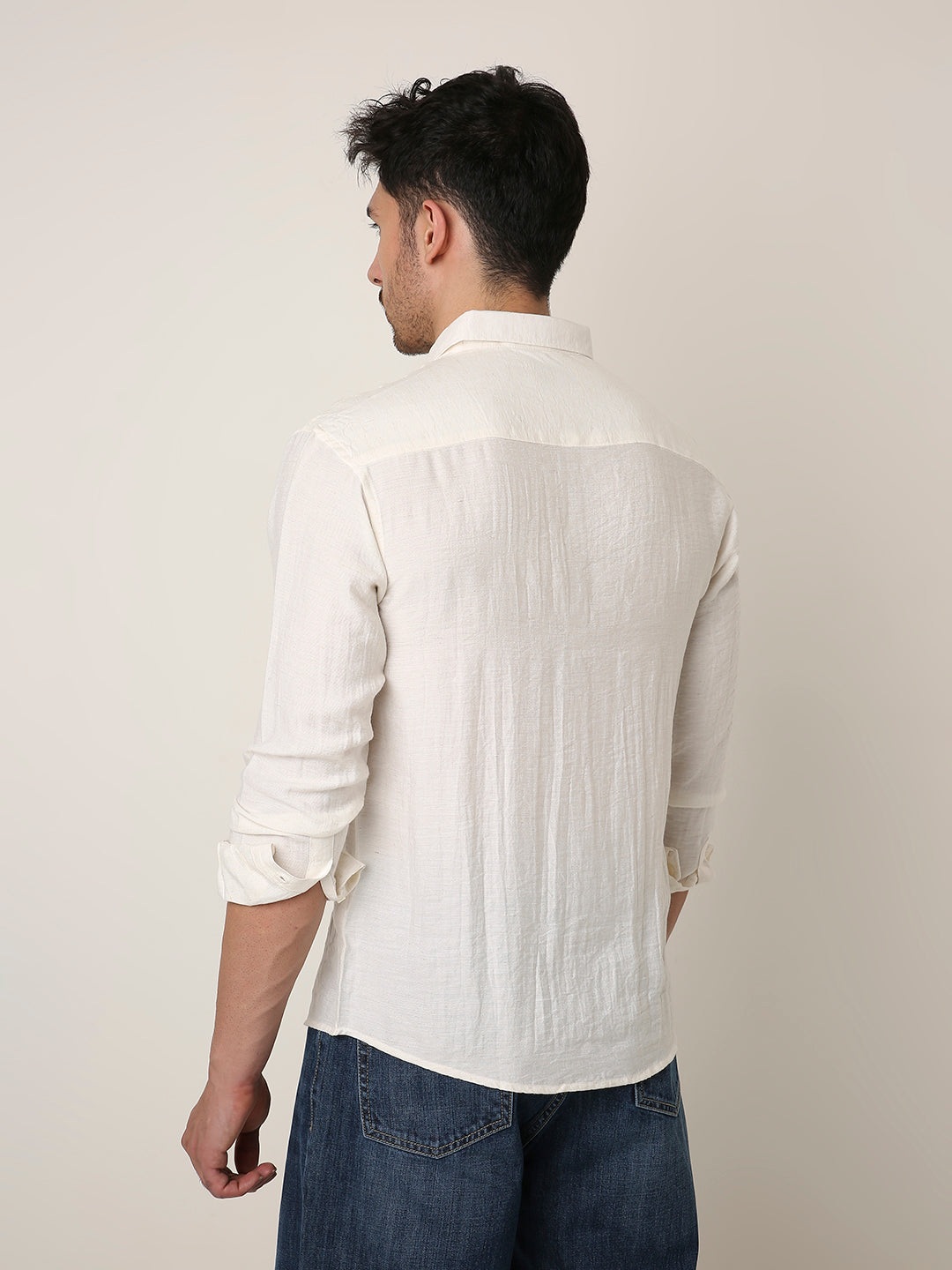 NATURAL WHITE PREMIUM LINEN BLEND SHIRT
