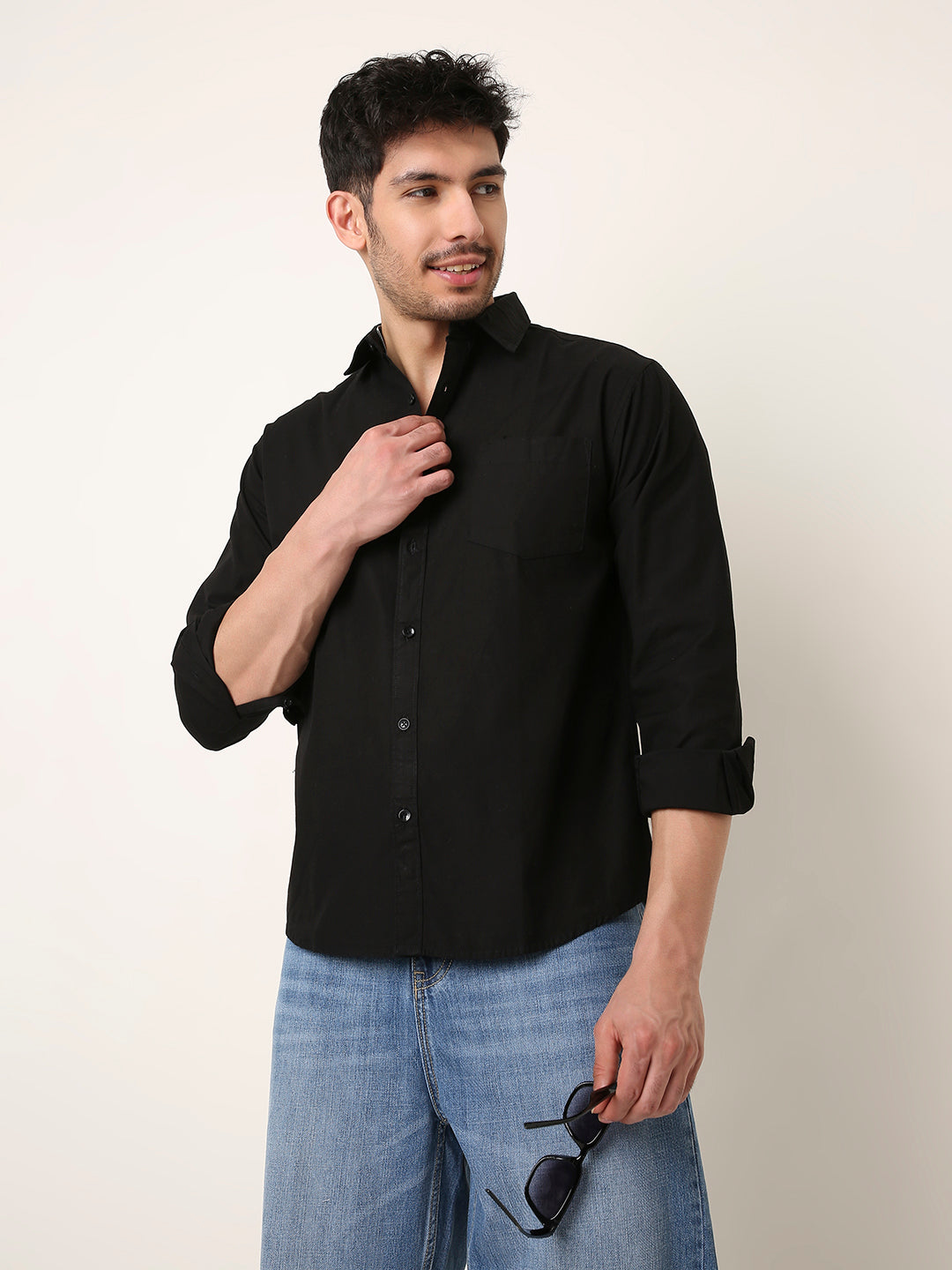 BLACK SIGNATURE TWILL COTTON SHIRT