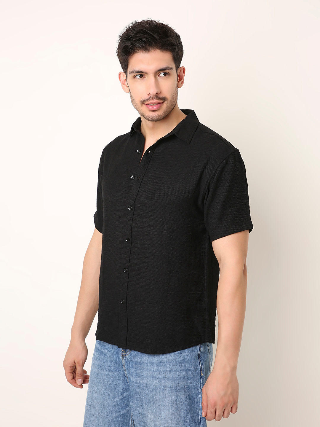 BLACK VISCOSE BLEND SHIRT