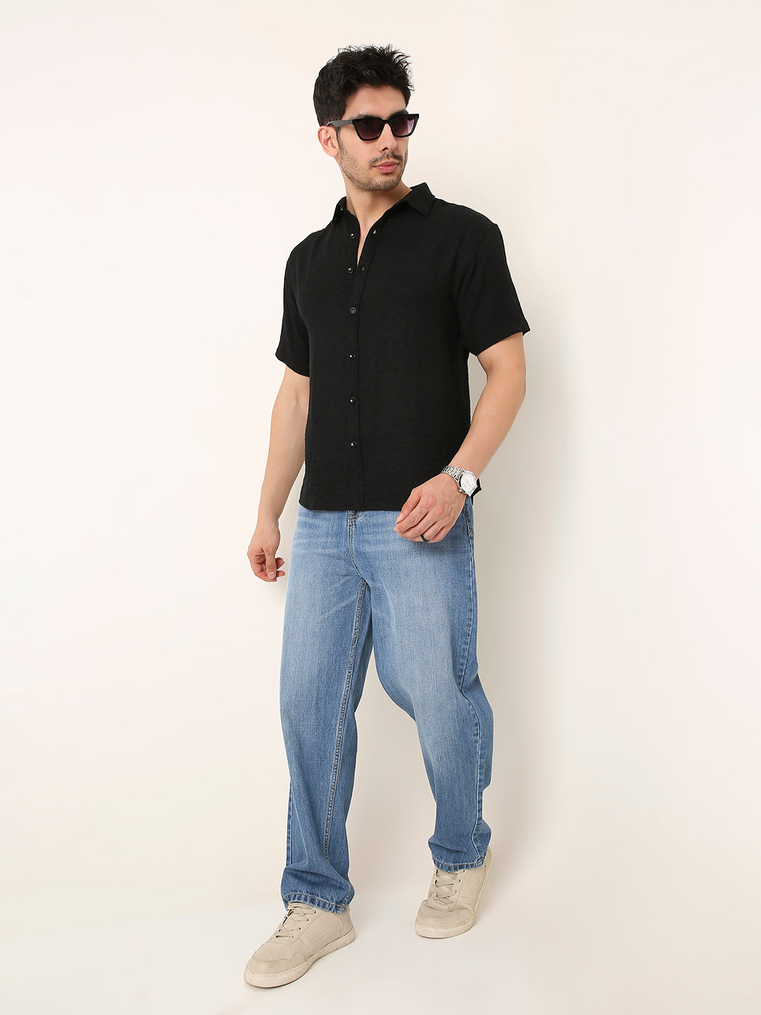 BLACK VISCOSE BLEND SHIRT