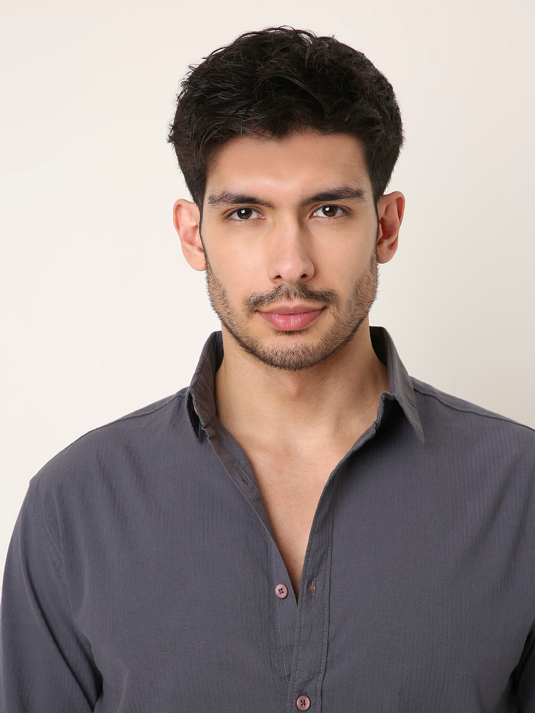 CHARCOAL GRAY SELF STRIPED SHIRT