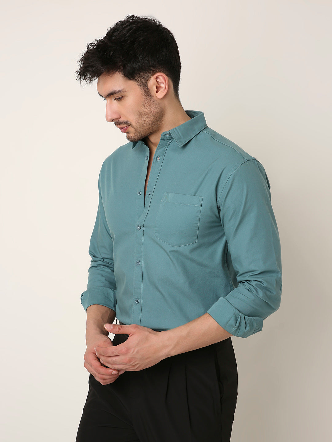 GREEN SIGNATURE TWILL COTTON SHIRT