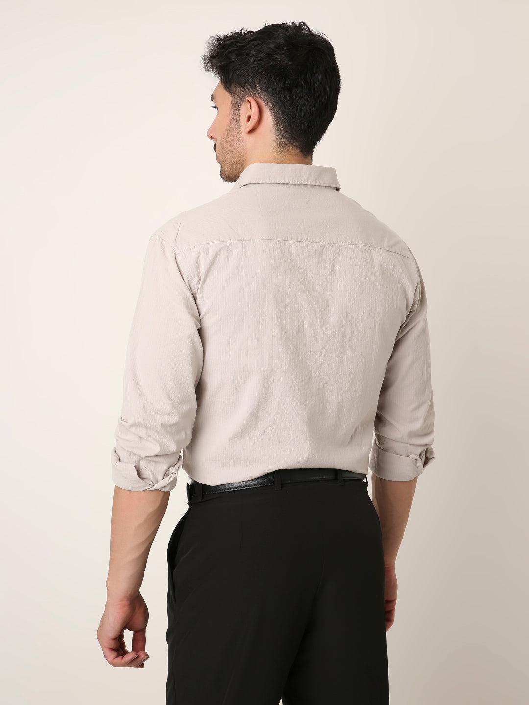 BEIGE SELF STRIPED SHIRT