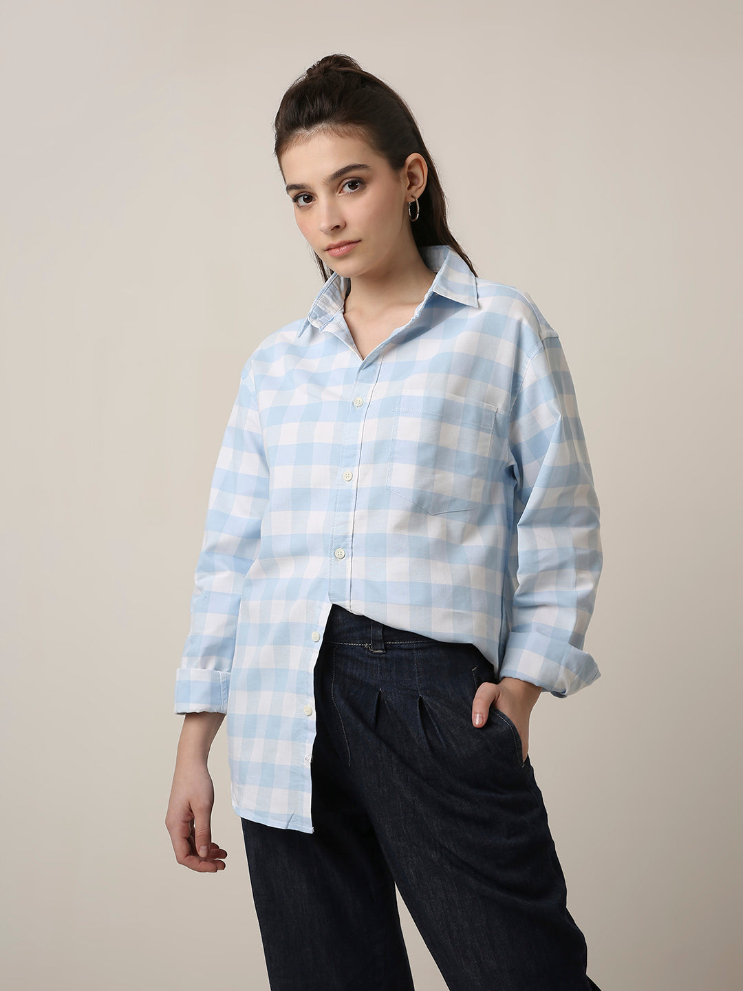 Oxford Blue Checkered Oversized Shirt