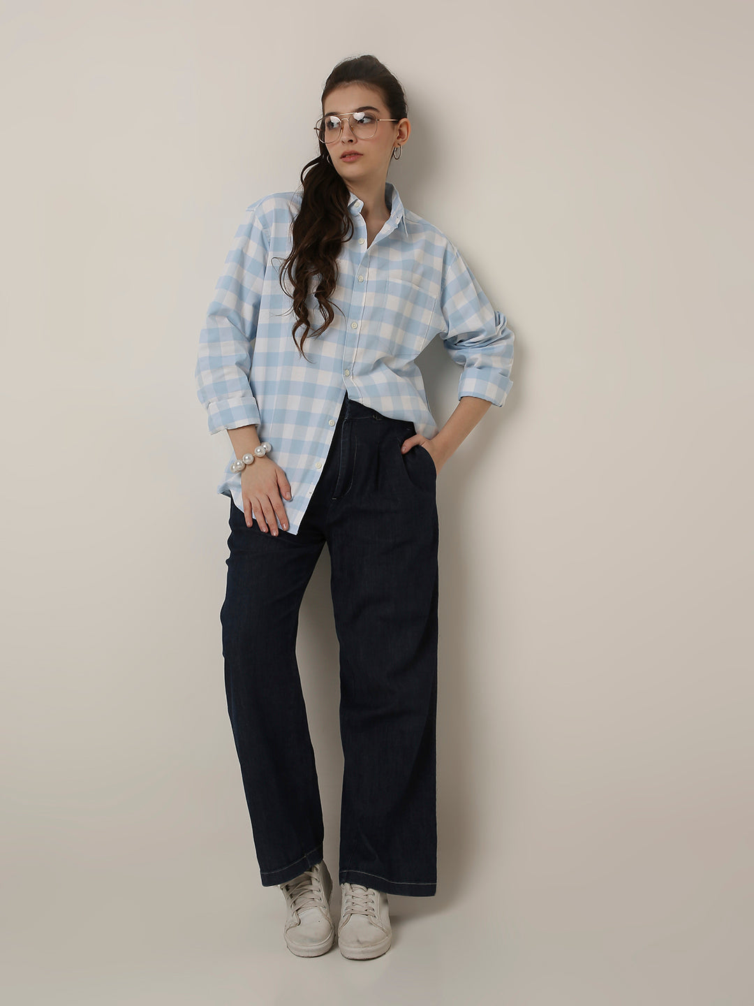 Oxford Blue Checkered Oversized Shirt