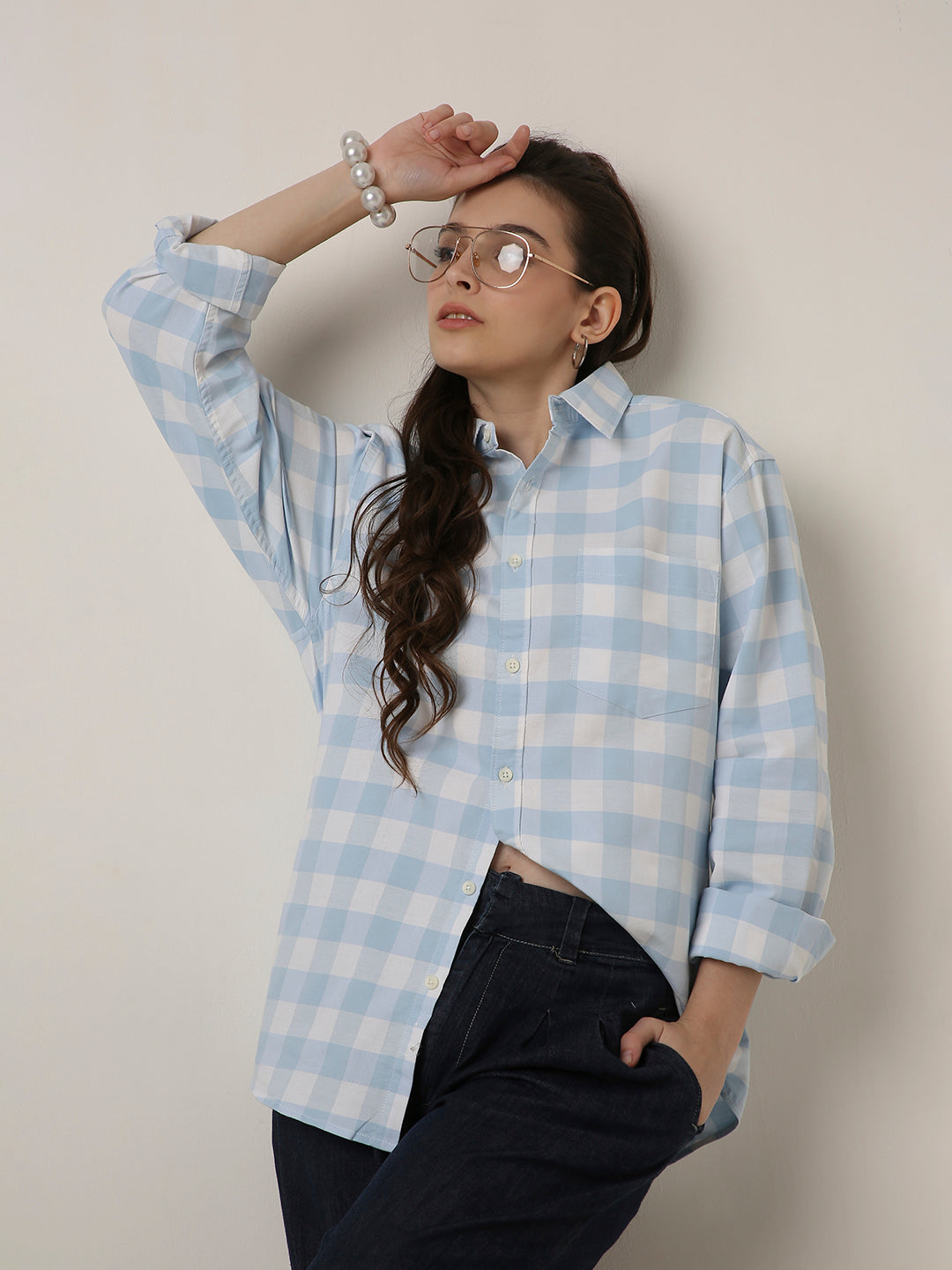 Oxford Blue Checkered Oversized Shirt