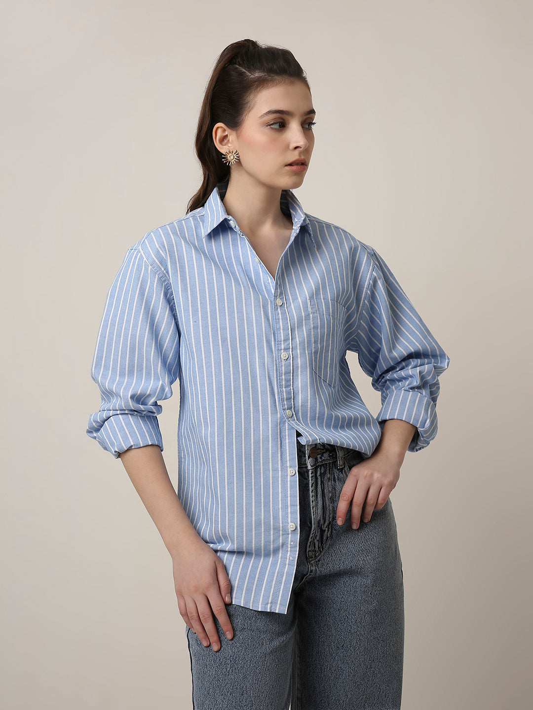Classic Blue Oxford Striped Oversized Shirt