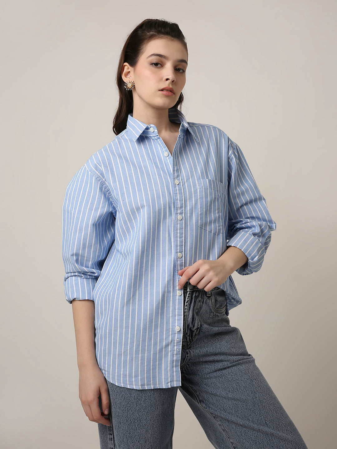 Classic Blue Oxford Striped Oversized Shirt