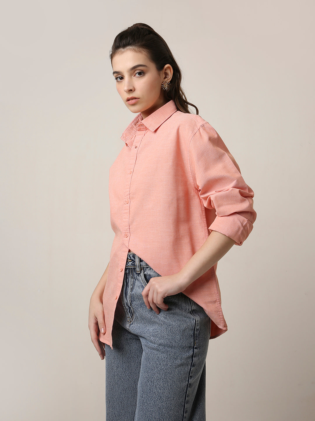 Peach Classic oxford Oversized Shirt