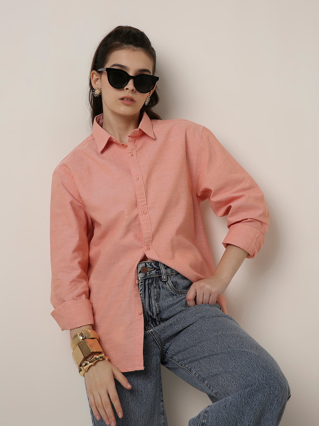 Peach Classic oxford Oversized Shirt