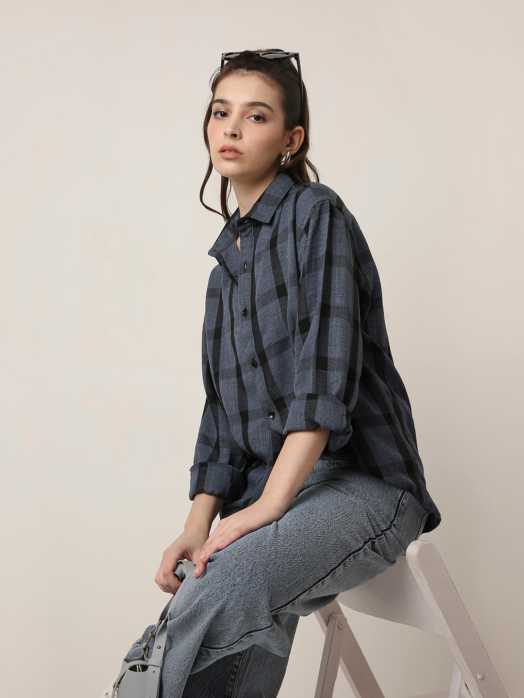 Blue Plaid Oversized Shirt